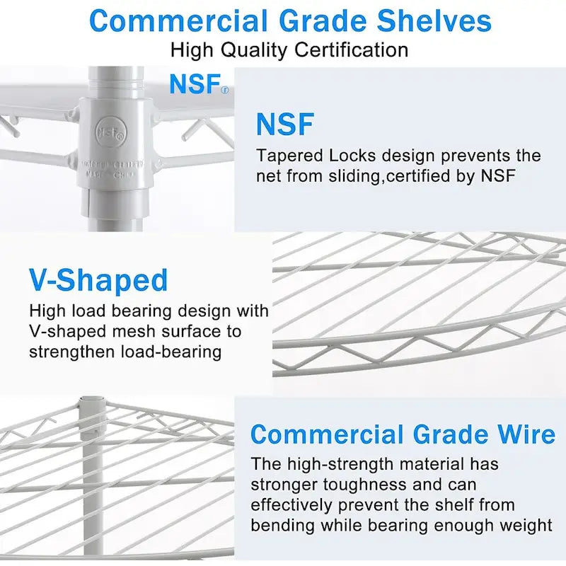 6 Tier Corner Wire Shelf Rack Adjustable with Waterproof Shelf Liners