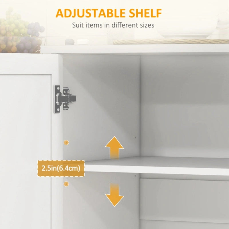 Rolling Kitchen Island with Drawer, 3 Cabinets, Spice Rack and Towel Rack, White