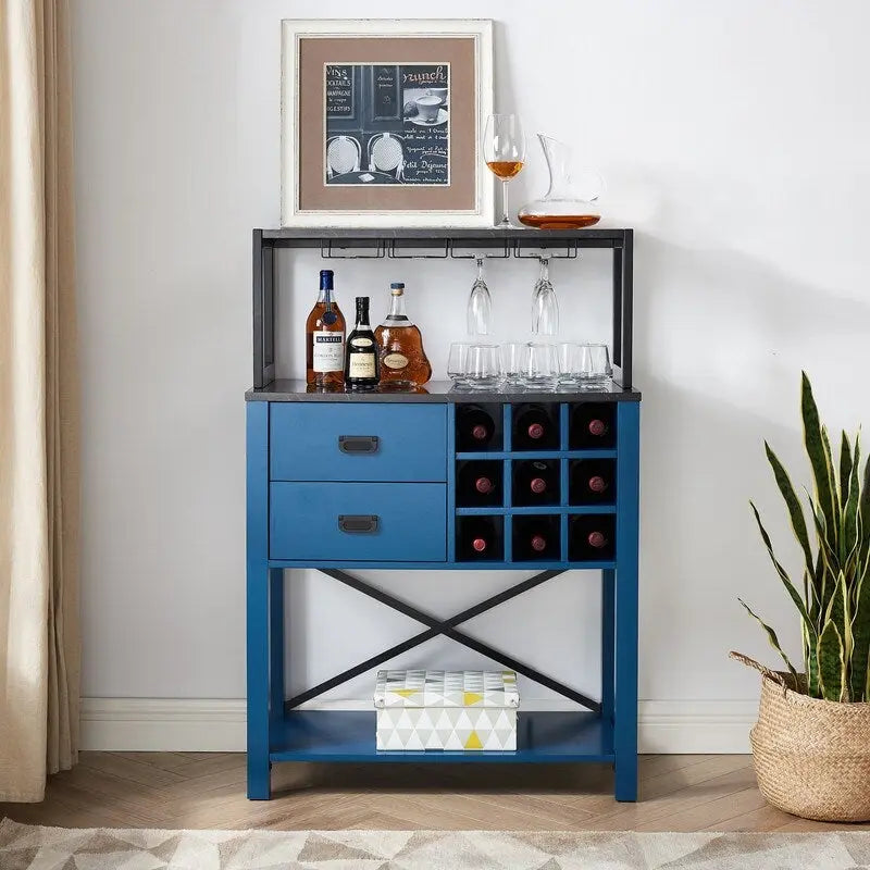 Wood Buffet Bar Cabinet with Wine Rack Holds up to 9 Bottles 32 in.