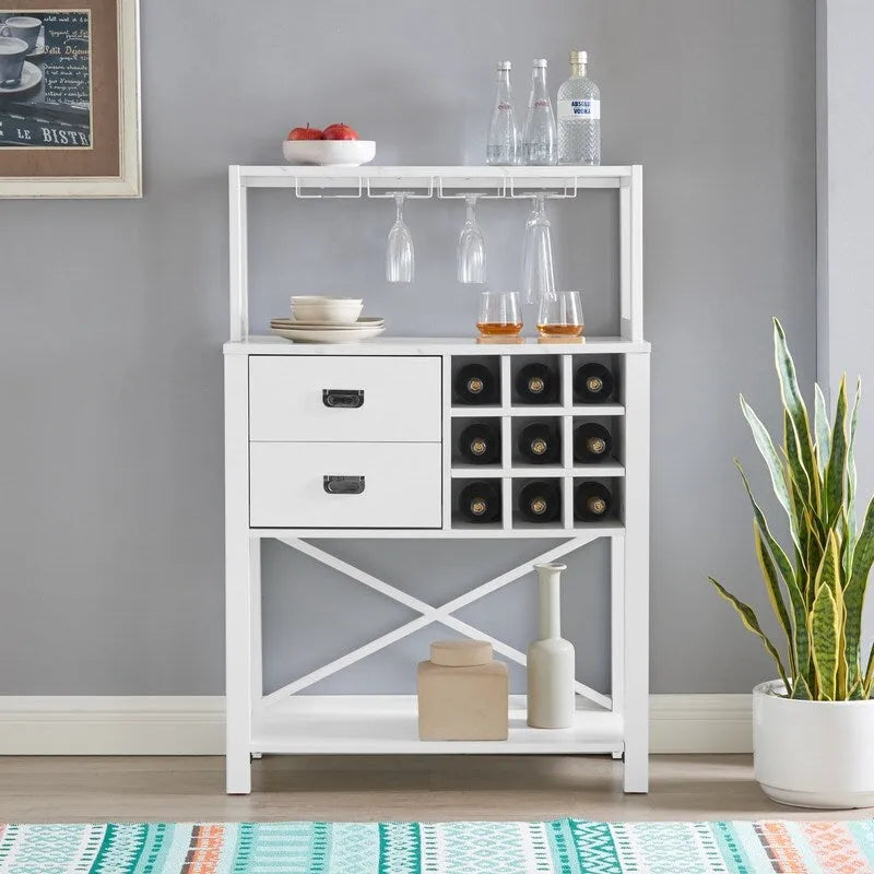 Wood Buffet Bar Cabinet with Wine Rack Holds up to 9 Bottles 32 in.