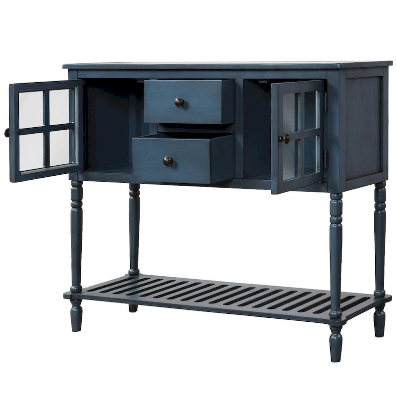 Farmhouse Sideboard Console Table with Glass Cabinet Doors and Drawers 42 in.