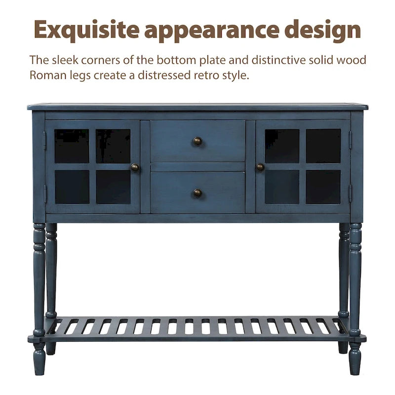 Farmhouse Sideboard Console Table with Glass Cabinet Doors and Drawers 42 in.