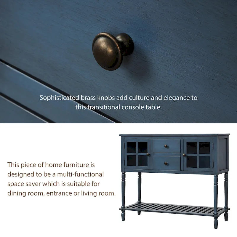Farmhouse Sideboard Console Table with Glass Cabinet Doors and Drawers 42 in.