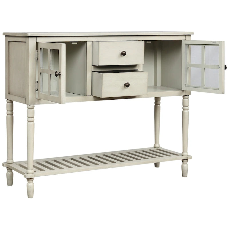 Farmhouse Sideboard Console Table with Glass Cabinet Doors and Drawers 42 in.