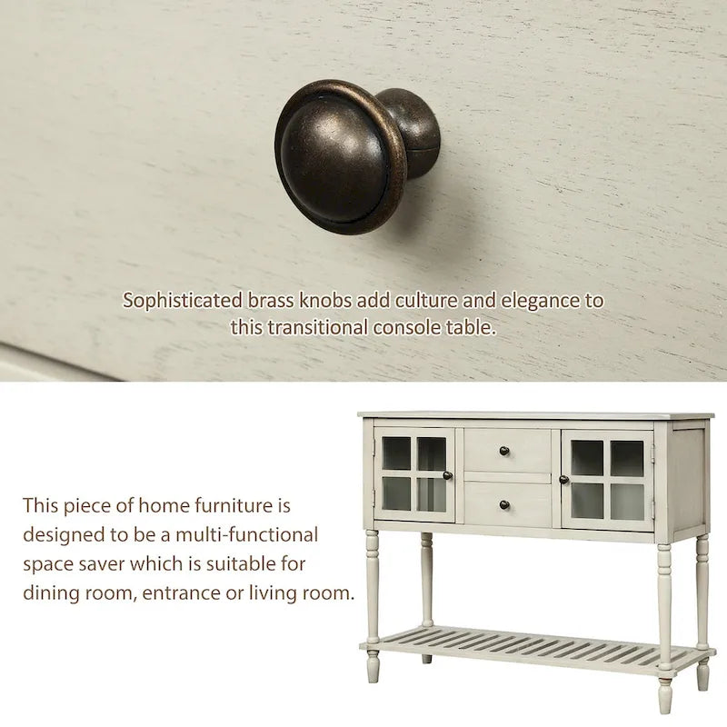 Farmhouse Sideboard Console Table with Glass Cabinet Doors and Drawers 42 in.