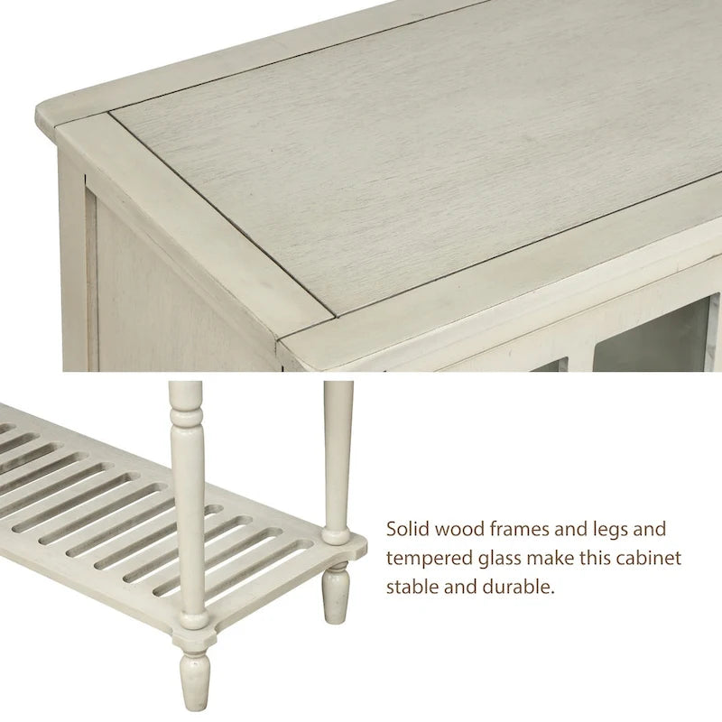 Farmhouse Sideboard Console Table with Glass Cabinet Doors and Drawers 42 in.
