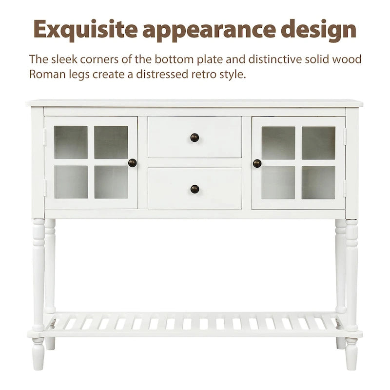 Farmhouse Sideboard Console Table with Glass Cabinet Doors and Drawers 42 in.