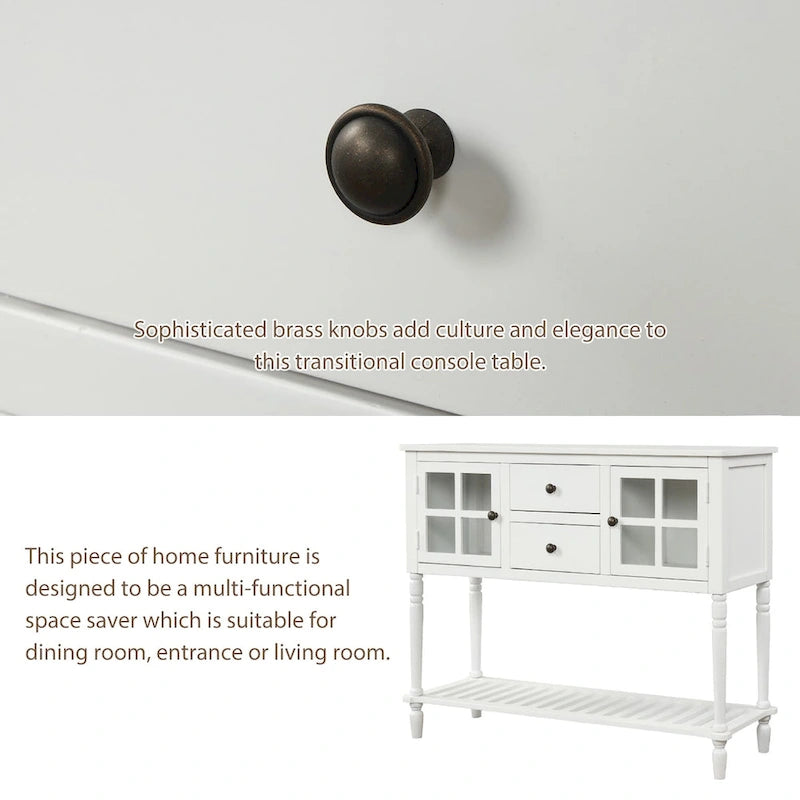 Farmhouse Sideboard Console Table with Glass Cabinet Doors and Drawers 42 in.