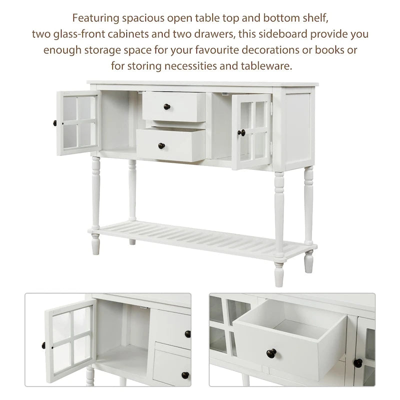 Farmhouse Sideboard Console Table with Glass Cabinet Doors and Drawers 42 in.