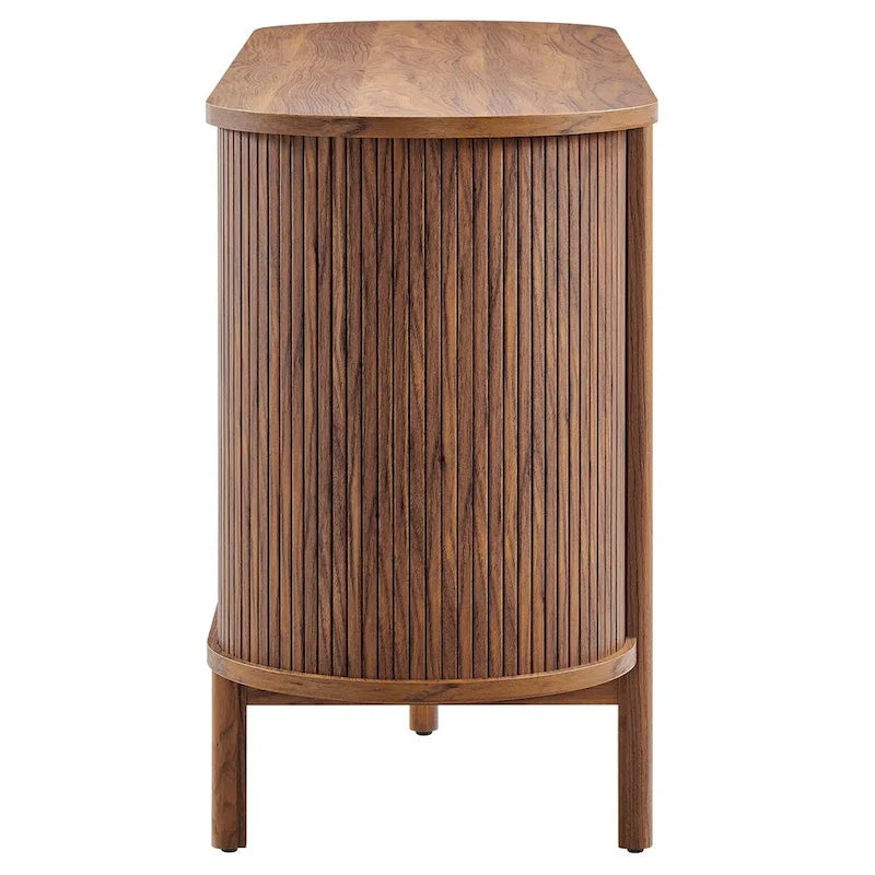 63-Inch Mid-Century Modern Sideboard with Curved Edges and Fluted Details, Walnut