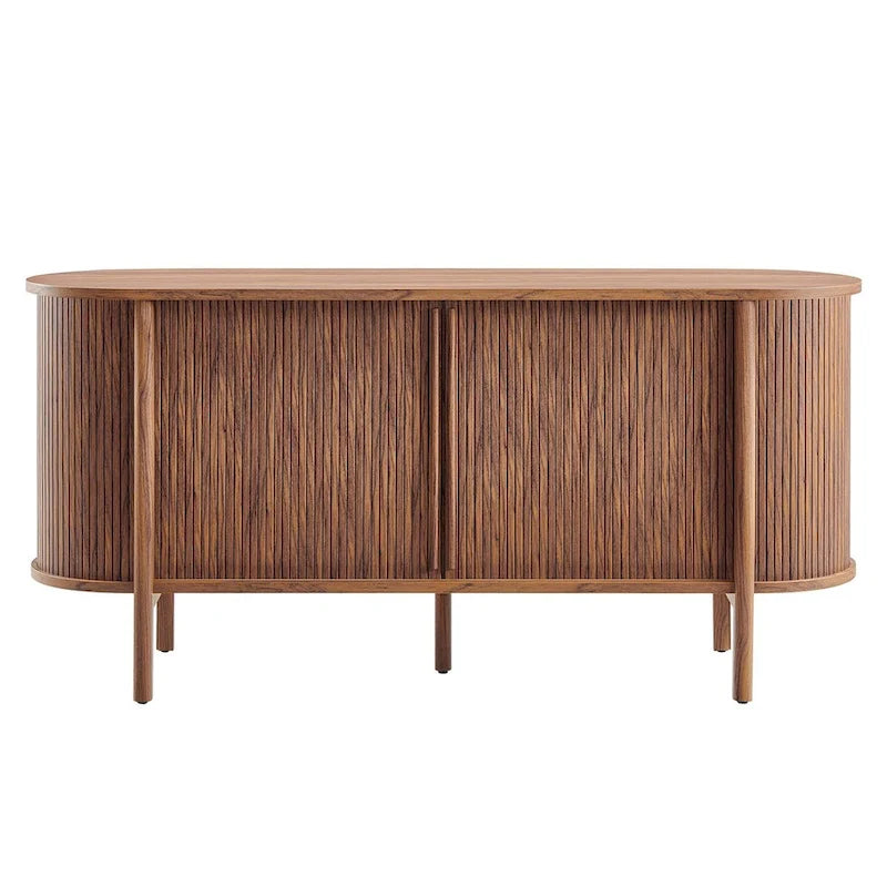 63-Inch Mid-Century Modern Sideboard with Curved Edges and Fluted Details, Walnut