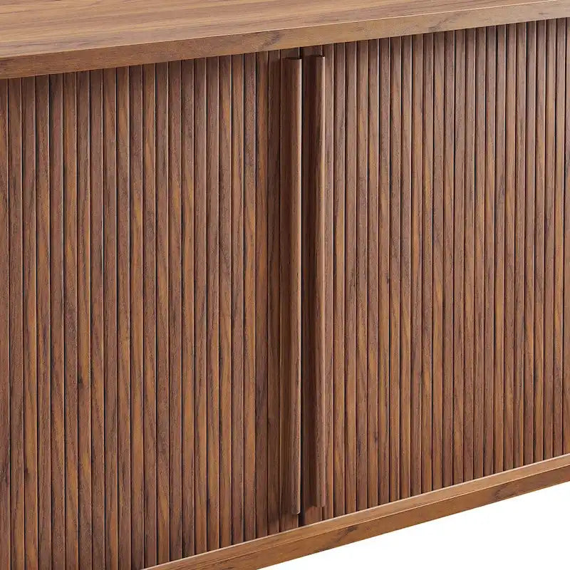 63-Inch Mid-Century Modern Sideboard with Curved Edges and Fluted Details, Walnut