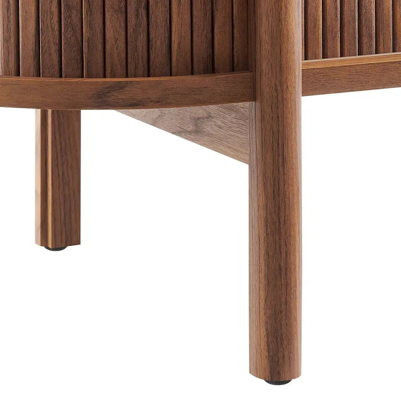 63-Inch Mid-Century Modern Sideboard with Curved Edges and Fluted Details, Walnut