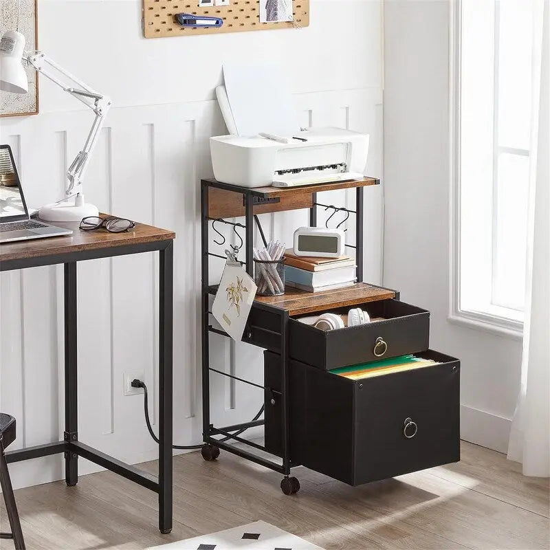 2 Drawer File Cabinet with Power Outlet Printer Shelf and Lockable Wheels