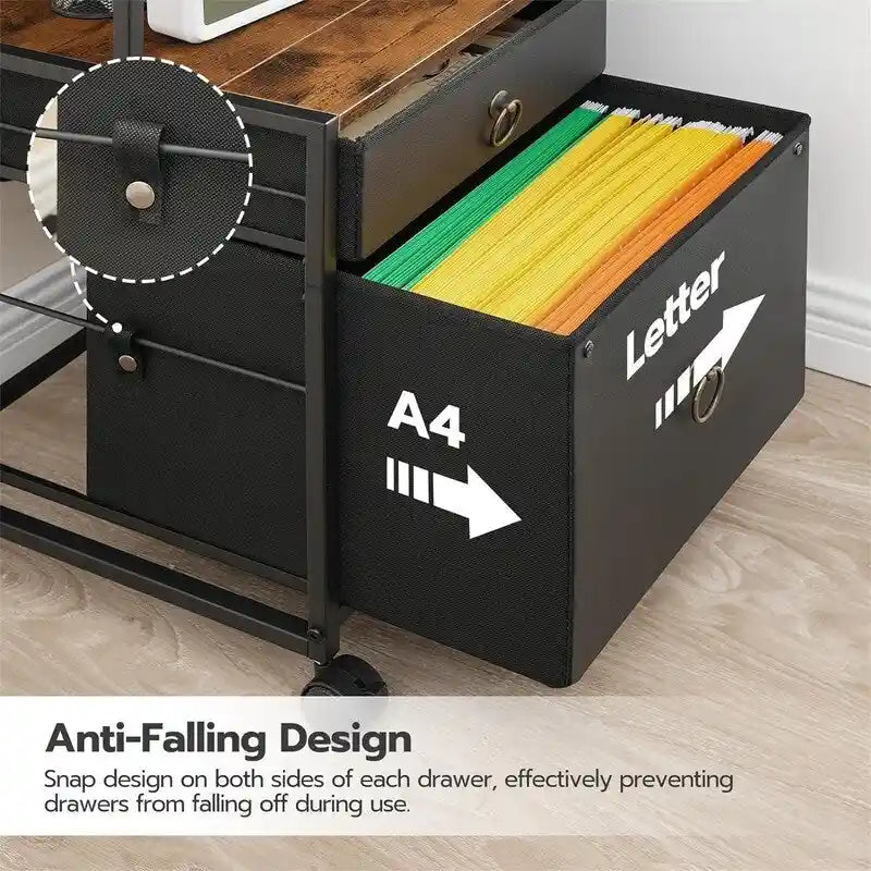 2 Drawer File Cabinet with Power Outlet Printer Shelf and Lockable Wheels