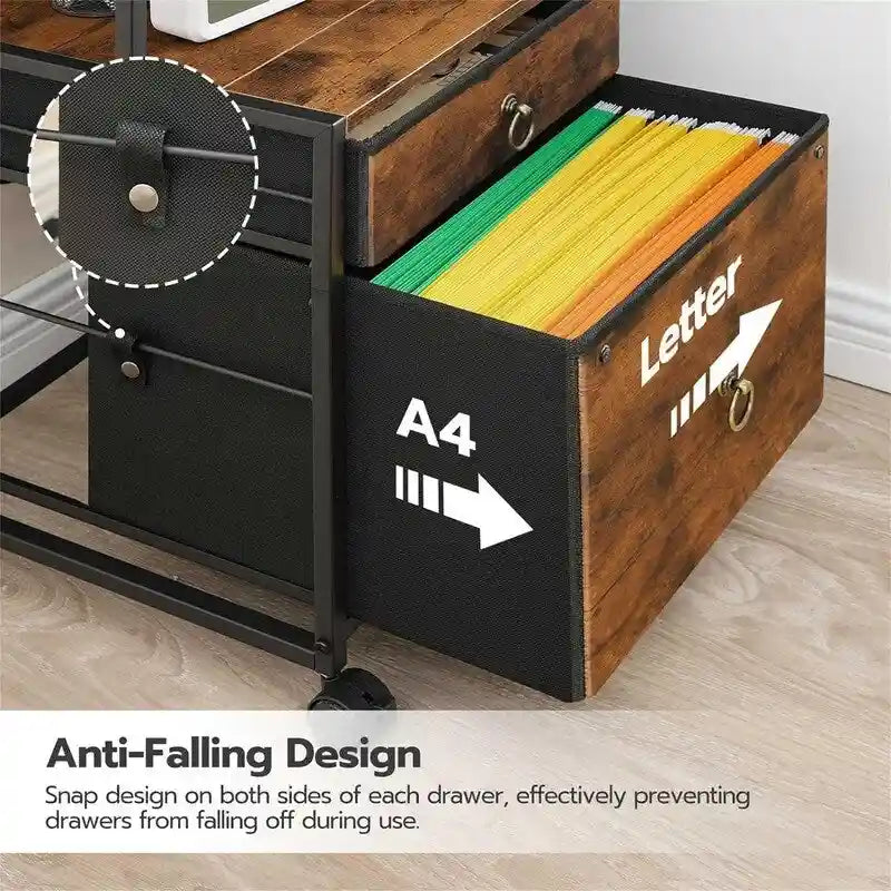 2 Drawer File Cabinet with Power Outlet Printer Shelf and Lockable Wheels