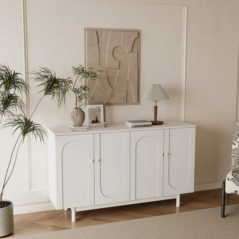 Mint Green 4 Door Sideboard Cabinet with Intaglio Detail Adjustable Shelf 59 in.