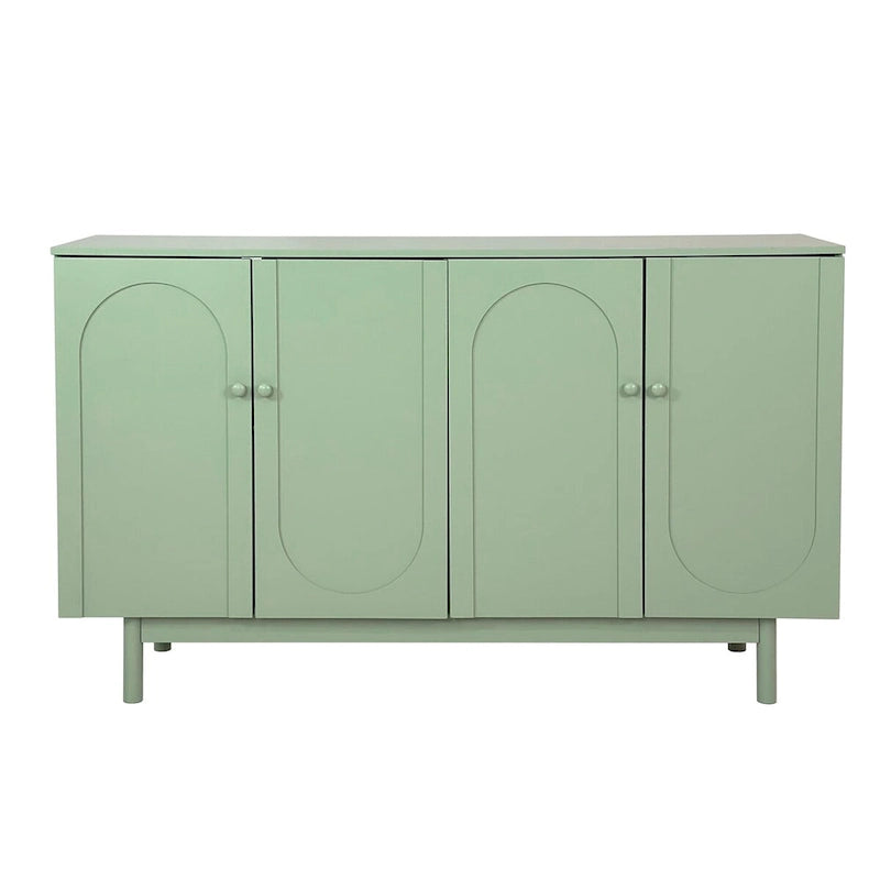 Mint Green 4 Door Sideboard Cabinet with Intaglio Detail Adjustable Shelf 59 in.