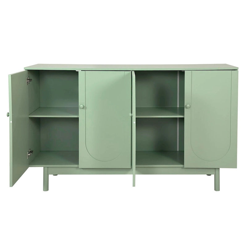 Mint Green 4 Door Sideboard Cabinet with Intaglio Detail Adjustable Shelf 59 in.