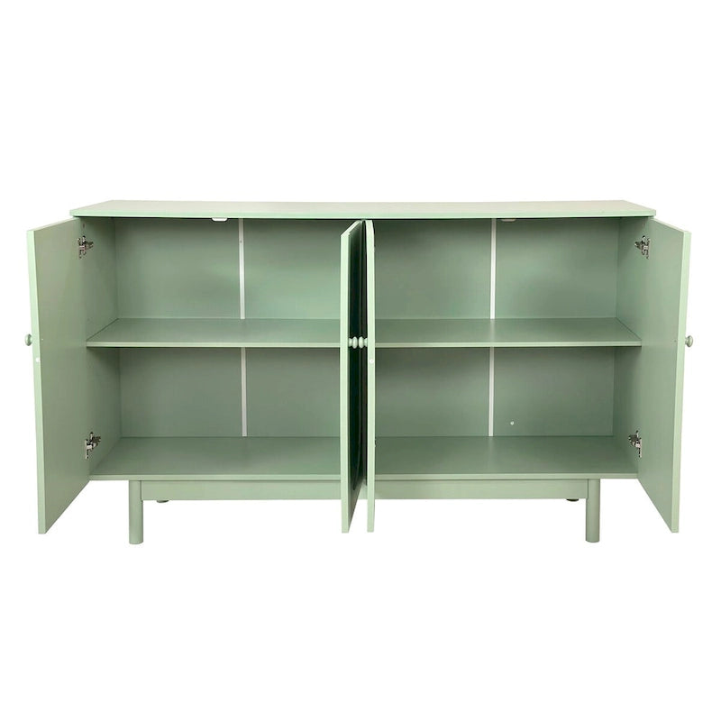 Mint Green 4 Door Sideboard Cabinet with Intaglio Detail Adjustable Shelf 59 in.