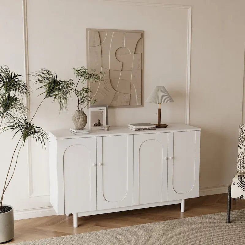 Mint Green 4 Door Sideboard Cabinet with Intaglio Detail Adjustable Shelf 59 in.