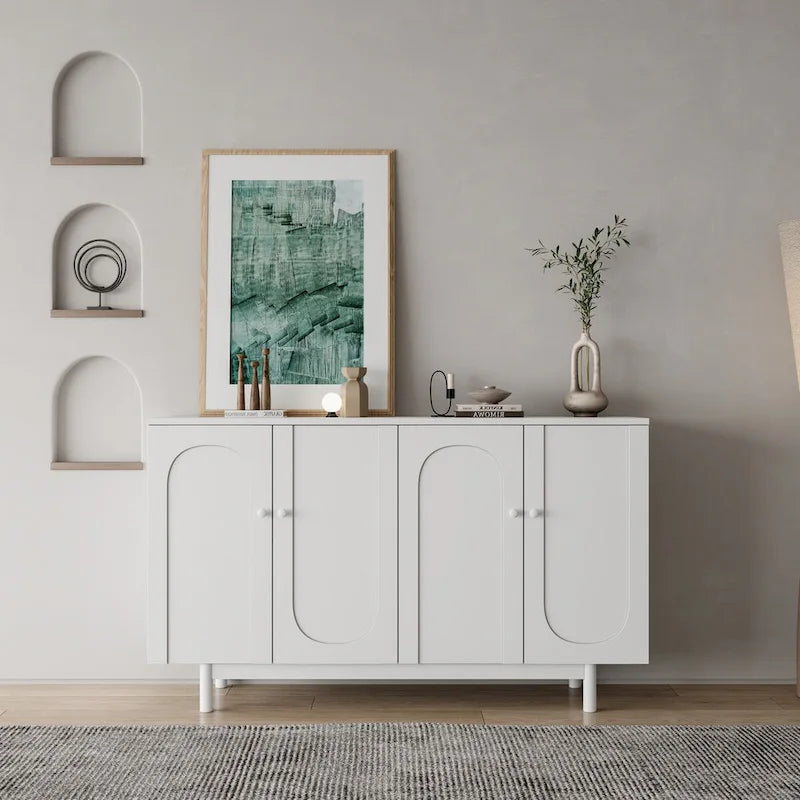 Mint Green 4 Door Sideboard Cabinet with Intaglio Detail Adjustable Shelf 59 in.