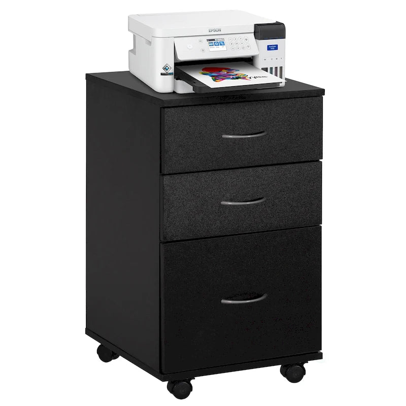 3 Drawer Mobile File Cabinet on Casters with Printer Shelf Fits Under Desk