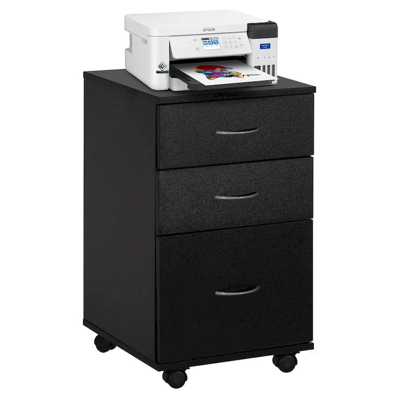 3 Drawer Mobile File Cabinet on Casters with Printer Shelf Fits Under Desk