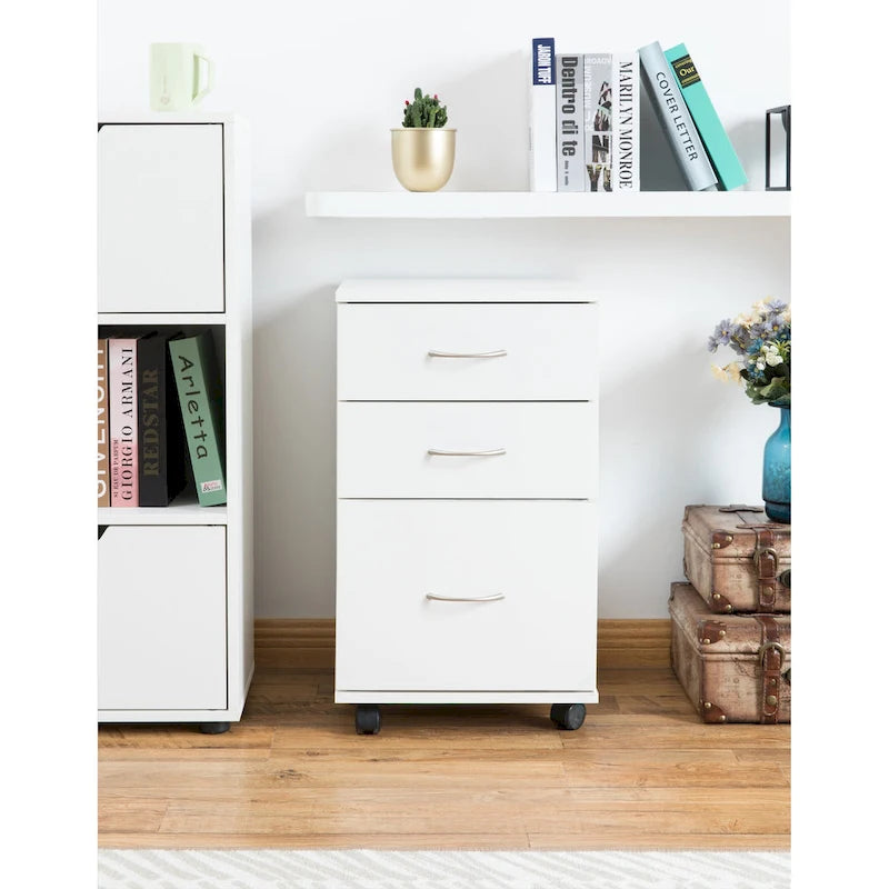 3 Drawer Mobile File Cabinet on Casters with Printer Shelf Fits Under Desk