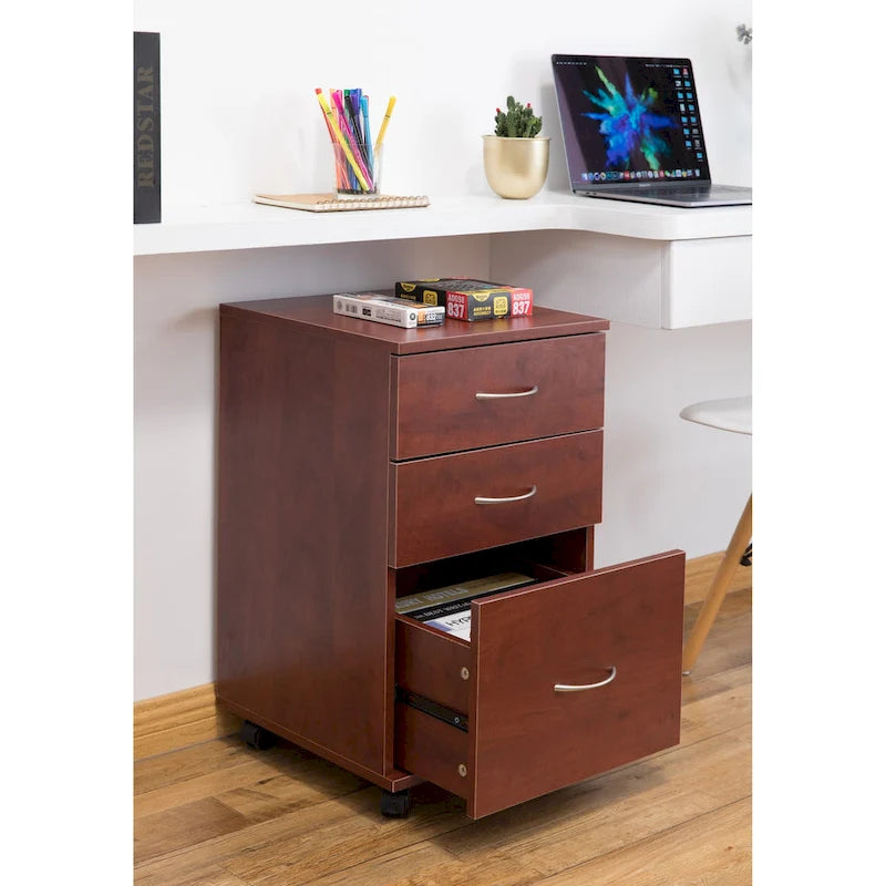 3 Drawer Mobile File Cabinet on Casters with Printer Shelf Fits Under Desk