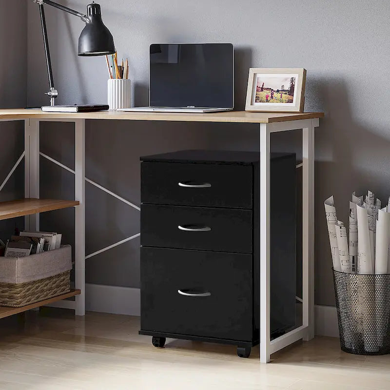 3 Drawer Mobile File Cabinet on Casters with Printer Shelf Fits Under Desk