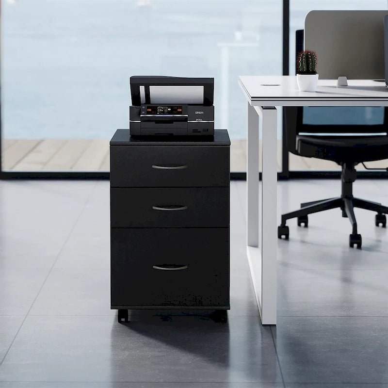 3 Drawer Mobile File Cabinet on Casters with Printer Shelf Fits Under Desk