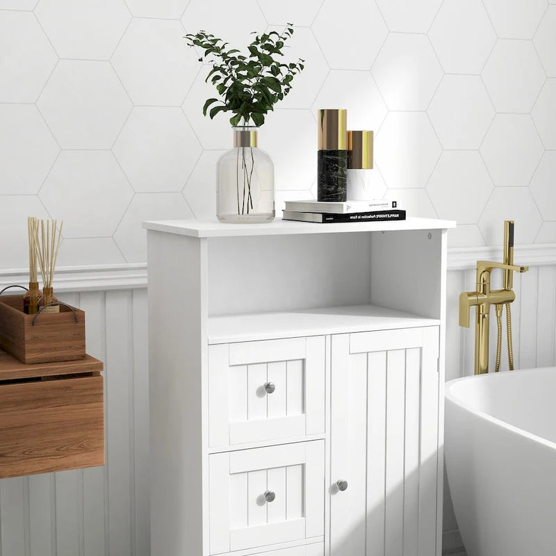White Standing Storage Cabinet with 3 Drawers and 1 Door, 39.6 in.