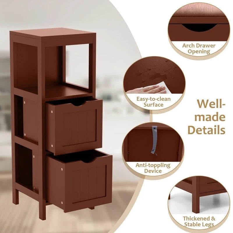 Freestanding Bathroom Storage Cabinet with 2 Removable Drawers and Open Shelf
