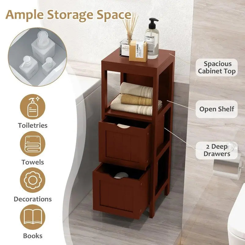 Freestanding Bathroom Storage Cabinet with 2 Removable Drawers and Open Shelf