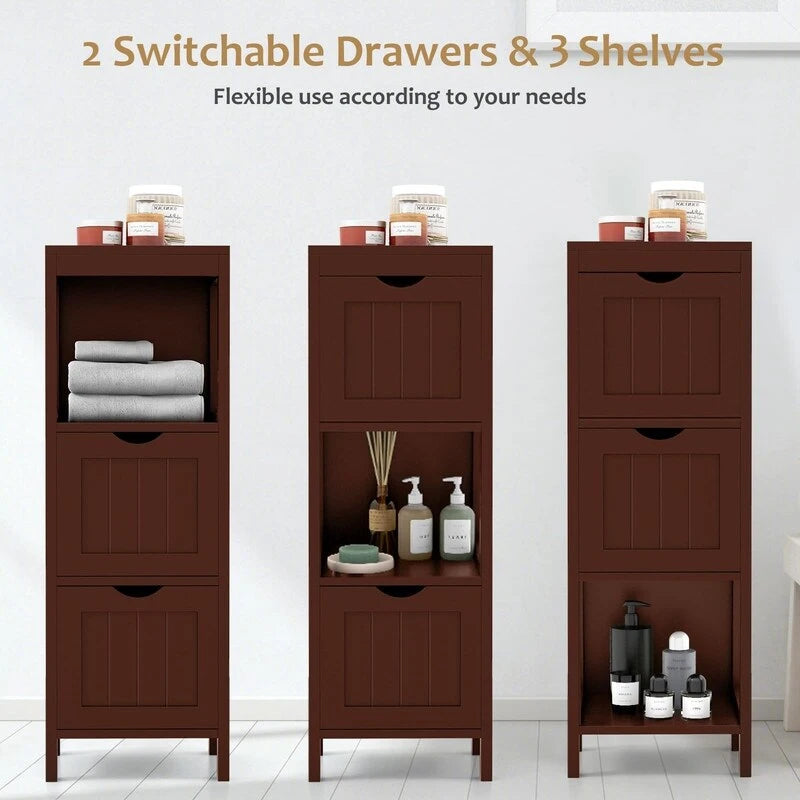 Freestanding Bathroom Storage Cabinet with 2 Removable Drawers and Open Shelf