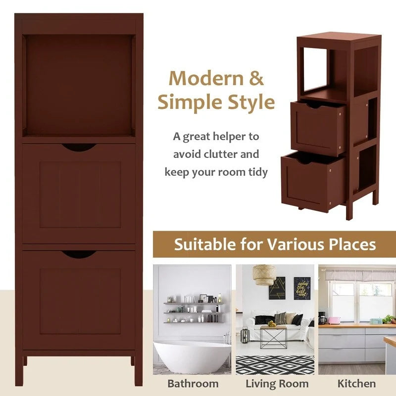 Freestanding Bathroom Storage Cabinet with 2 Removable Drawers and Open Shelf