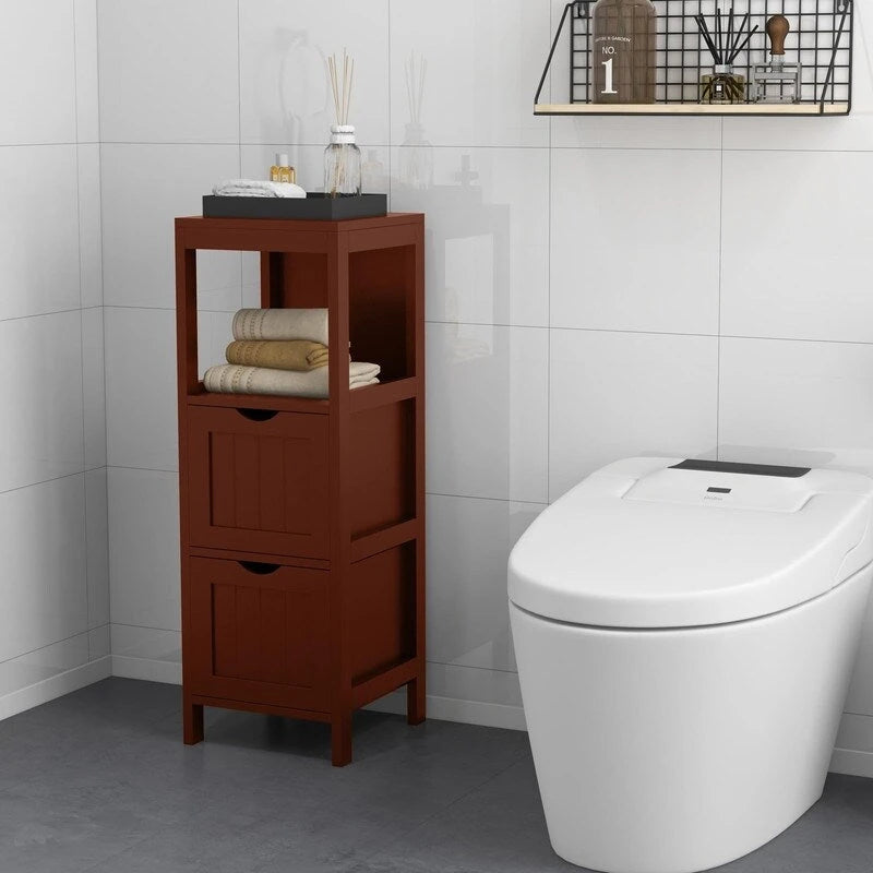 Freestanding Bathroom Storage Cabinet with 2 Removable Drawers and Open Shelf