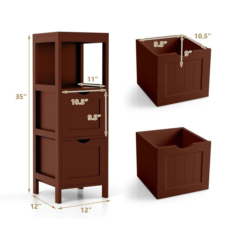 Freestanding Bathroom Storage Cabinet with 2 Removable Drawers and Open Shelf