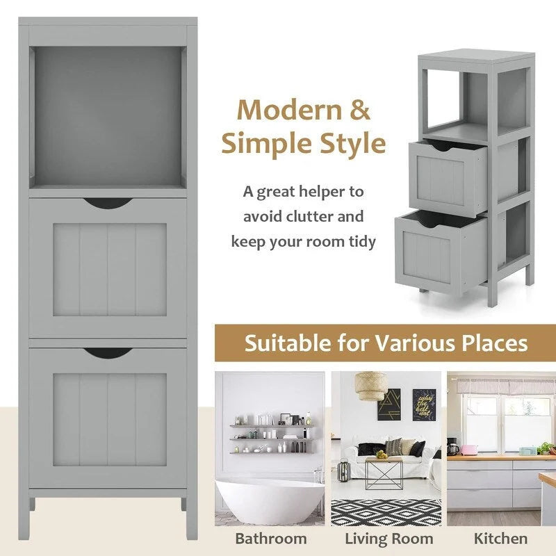 Freestanding Bathroom Storage Cabinet with 2 Removable Drawers and Open Shelf