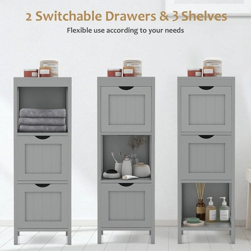 Freestanding Bathroom Storage Cabinet with 2 Removable Drawers and Open Shelf