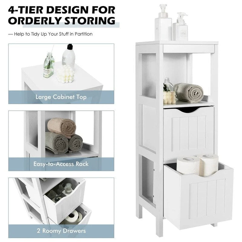 Freestanding Bathroom Storage Cabinet with 2 Removable Drawers and Open Shelf