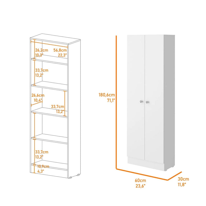 Freestanding Linen Cabinet with 2 Doors and 5 Shelves 23.6W x 71.1H in.