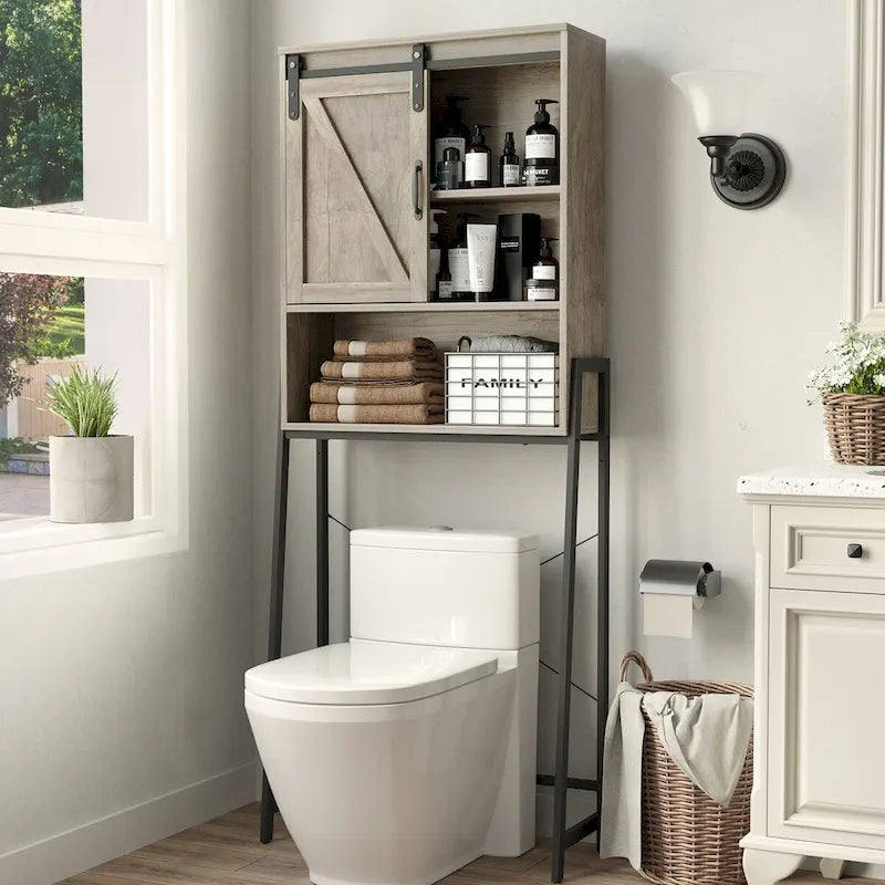 Over Toilet Storage Cabinet with Sliding Barn Door and Adjustable Shelves 66.93 in.