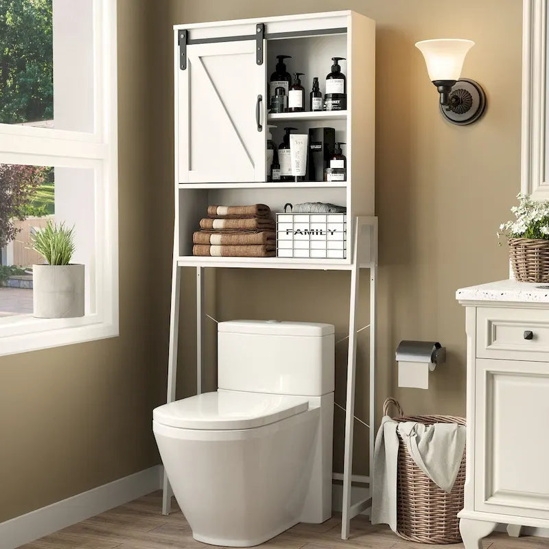 Over Toilet Storage Cabinet with Sliding Barn Door and Adjustable Shelves 66.93 in.