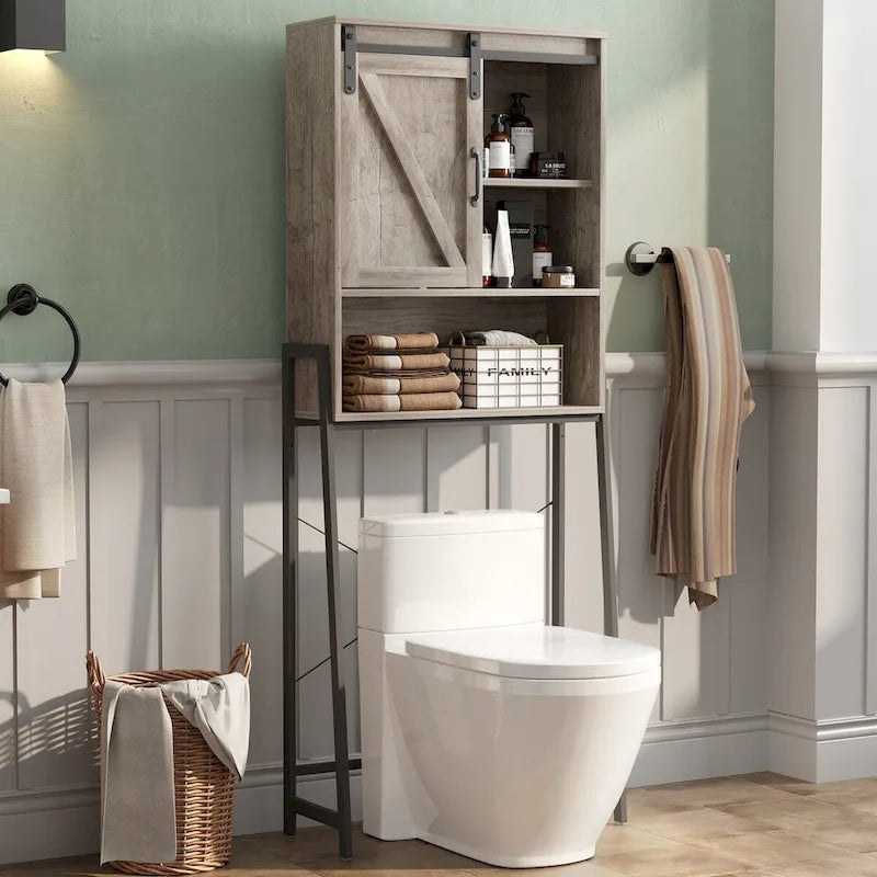 Over Toilet Storage Cabinet with Sliding Barn Door and Adjustable Shelves 66.93 in.