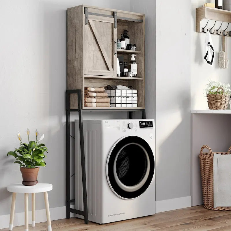 Over Toilet Storage Cabinet with Sliding Barn Door and Adjustable Shelves 66.93 in.