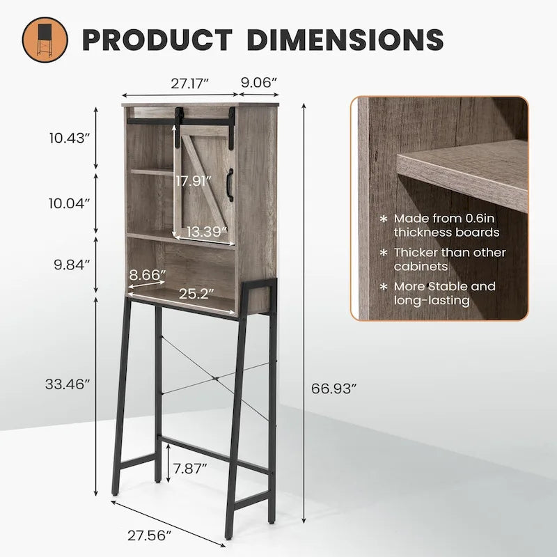 Over Toilet Storage Cabinet with Sliding Barn Door and Adjustable Shelves 66.93 in.