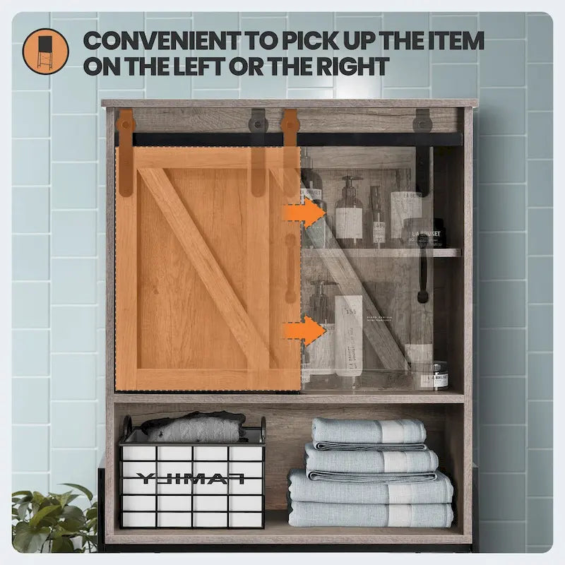 Over Toilet Storage Cabinet with Sliding Barn Door and Adjustable Shelves 66.93 in.