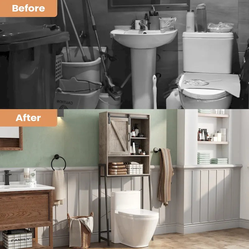 Over Toilet Storage Cabinet with Sliding Barn Door and Adjustable Shelves 66.93 in.